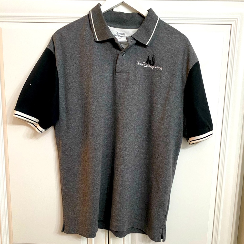 Walt Disney World Men’s Sz Medium Black Grey White Short Sleeve Polo Shirt